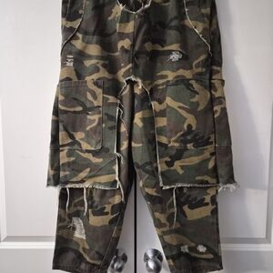 Distressed Camo Cargo Pants